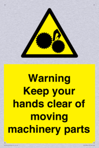 Warning - Keep your hands clear of moving machinery parts